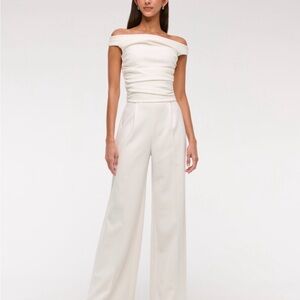 Abercrombie & Fitch Off Shoulder White Wide Leg Jumpsuit
